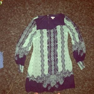Long sleeve, “Xhileration” teal & navy dress. SZ S
